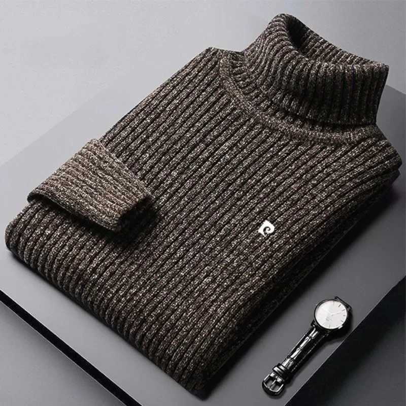 Winter sweater mens turtle neck black retro Korean fashion knitted floral casual loose long sleeved mens knitted thick sweater W2411111