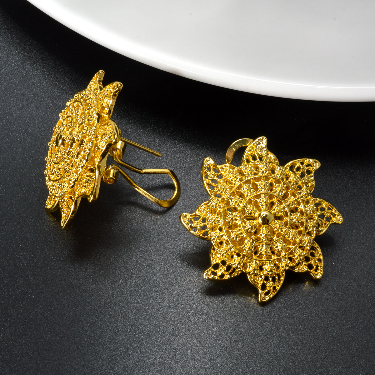 Ethiopian African Jewelry Set for Women Arabic Dubai Chain Necklace Flower Pendant Earrings Ring Gold Color Brooch Wedding Gift f4fe1