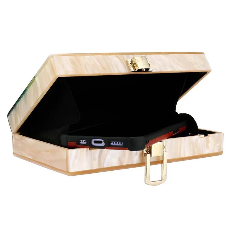 Trendy Bags Fashion Women Handbags Green Beige Striped Acrylic Party Evening Bag Woman Casual Cute Box Clutch Purse 241112