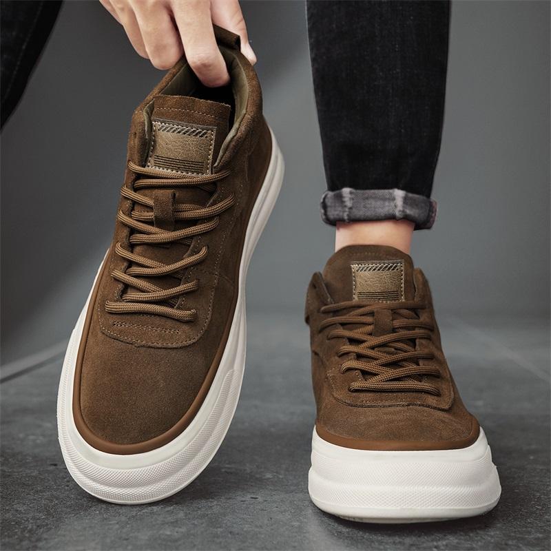 Men's Casual Shoes:2024 New Leather Waterproof Wear-resistant Thick Sole Increase Height Popular Versatile,Black/Khaki/Coffee,Free shipping a632