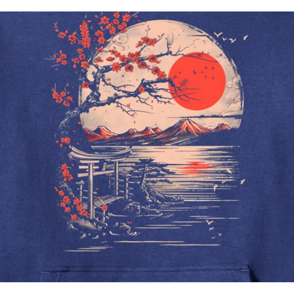 Hoodie for Mens Womens Japanese Art Sunset Mountains Aesthetic Japan Blossom Tree Pullover Hoodie Graphic Hoodies sweatshirt