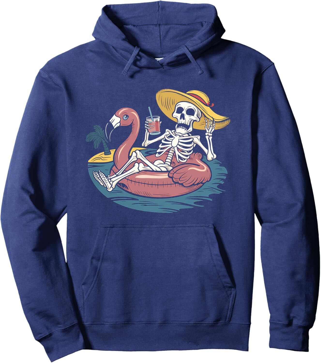 Hoodie for Mens Womens Skeleton Summer Vacation Flamingo Float Tropical Beach Fun Pullover Hoodie Graphic Hoodies sweatshirt