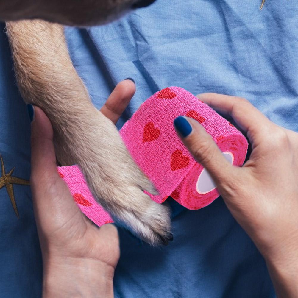 Rose Red Heart Rolls Bandages Elastic Nonwovens Bandage Non-woven Practical Beautiful Eco-friendly Elastoplast for Pets Animal