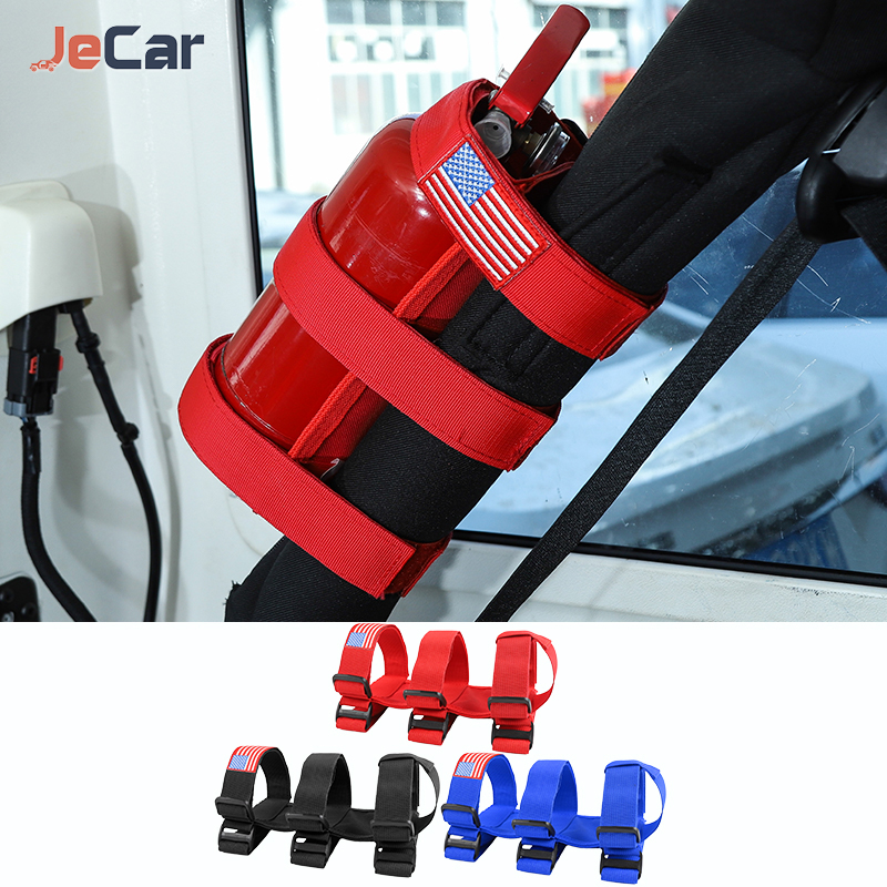 JeCar Universal ABS Oxford Cloth Car Fire Extinguisher Tie Roll Bar Jeep Wrangler JK JKU JL TJ CJ Auto Interior Accessories 1726d
