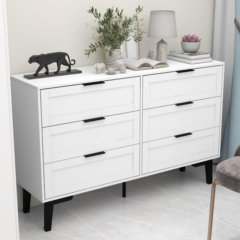 TaoHFE 6 Drawer Dresser for Bedroom Modern White Chest of Drawers for Nursery Wood Dresser for Kids Vanity Desk White Dresser