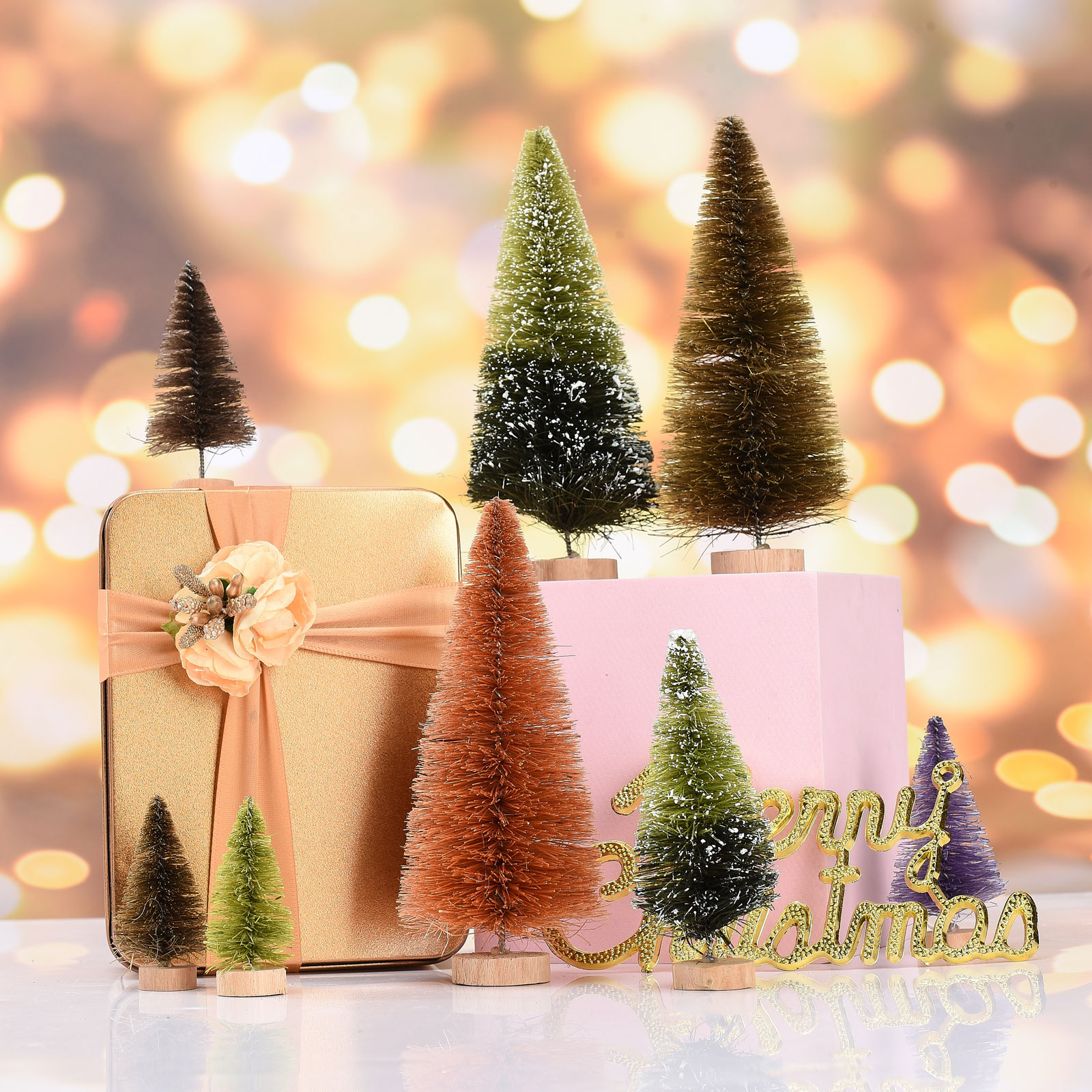 Miniature Christmas Trees Wooden Bases Design pcs Sisal Silk Wood Winter Crafts Ornaments Beautiful DIY Craft Home Decor 5