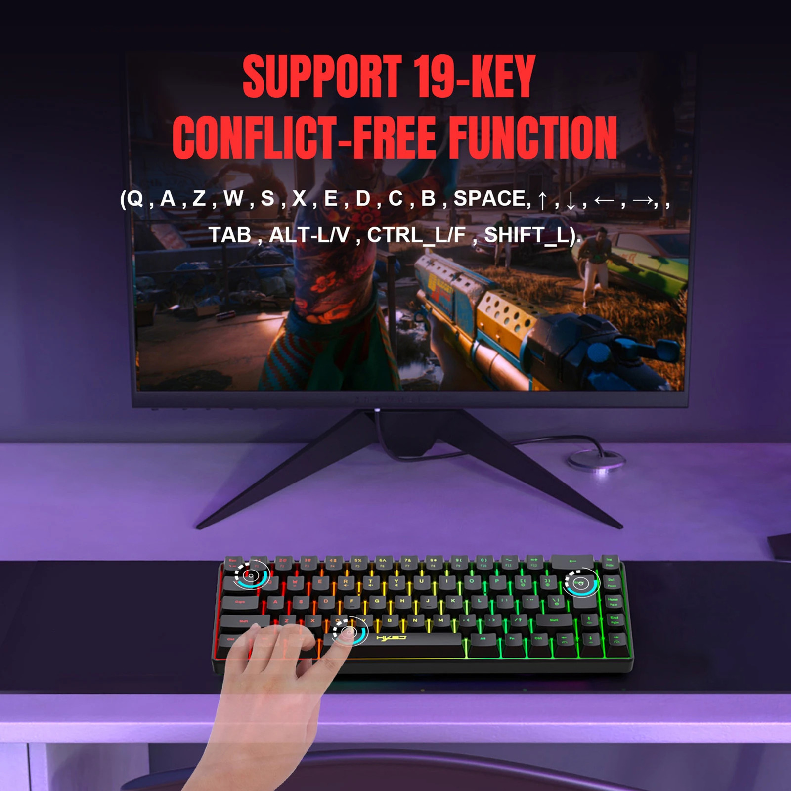 HXSJ V200 Wired K68 RGB Streamer Mini Gaming Keyboard 19 key conflict free membrane keyboard but with a mechanical feel for gaming/office 241112ww