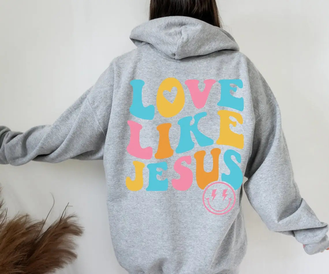Jesus Loves You Print Hoodie Versatile Drawstring Kangaroo Pocket Hoodies Sweatshirt Womens Clothing 241112