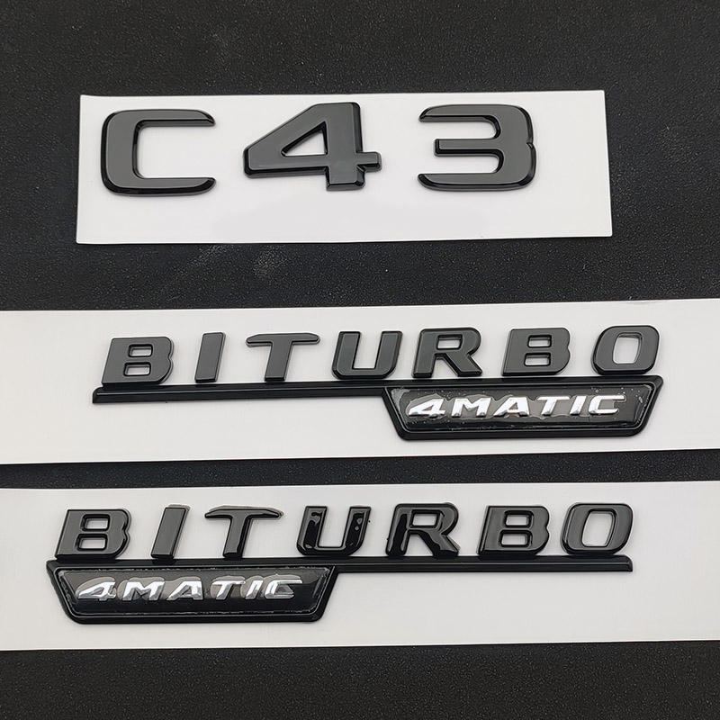 3D ABS Chrome Black C 43 Letters Sticker BITURBO 4MATIC Emblem Car Badge For Mercedes C43 AMG W205 W204 Accessories