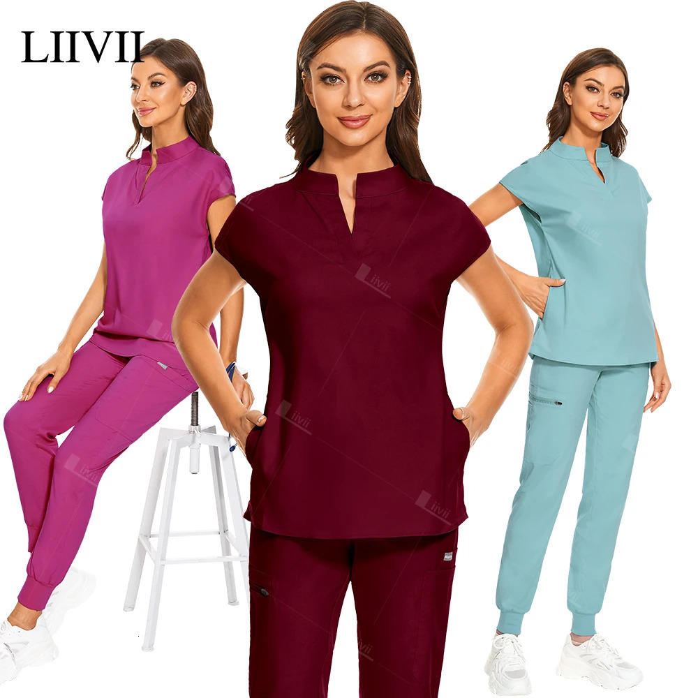 Uniforms Uniforms Woman Scrub Shirt Jogger Pants Pet Doctor Nurse Nursing Uniforms Set Beauty Salon Workwear 241112