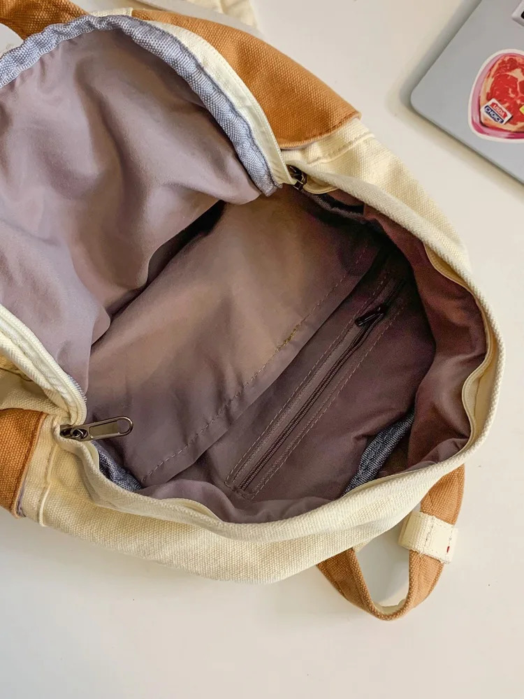 Korean style canvas textile small backpack youth Harajuku fabric school Kawaii Emo Ita style patch work Knapsack 241111