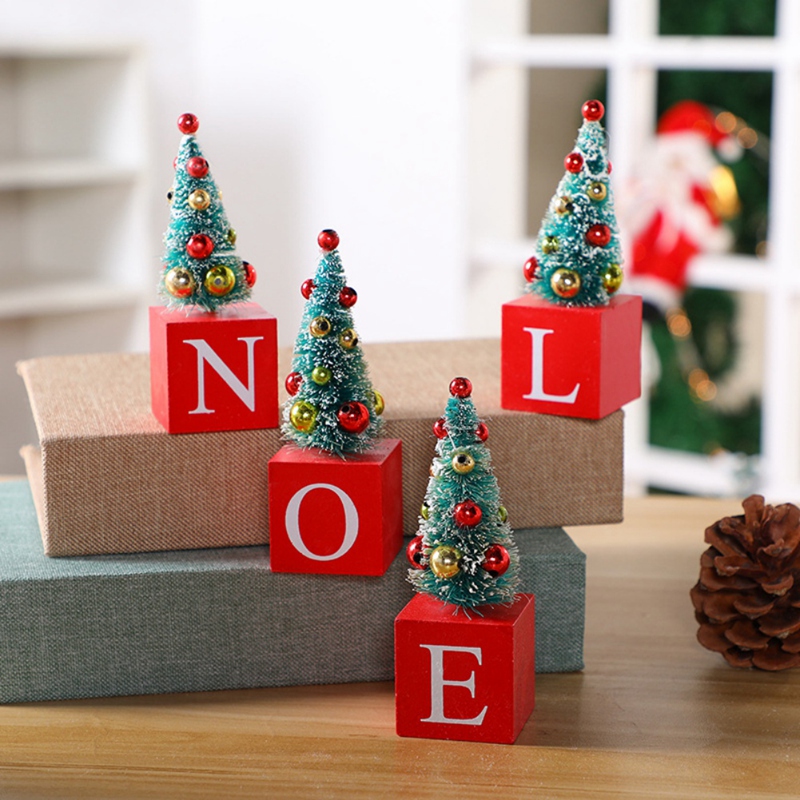 Tabletop Christmas Tree Wooden JOY XMAS NOEL Artificial Mini Christmas Tree Christmas Decorations for Desktop Ornaments ce2d1