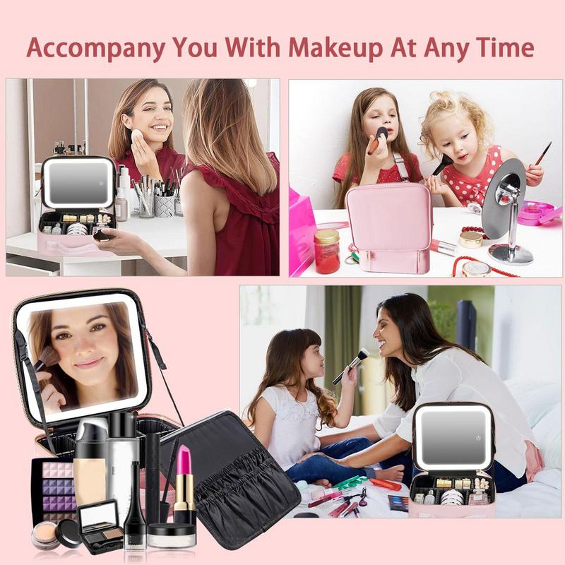 LED Makeup Bag With Mirror Light Large Cosmetic Bag Portable Travel Pink Storage Bag Women Cosmetic Storage Case For Make Up 44e75