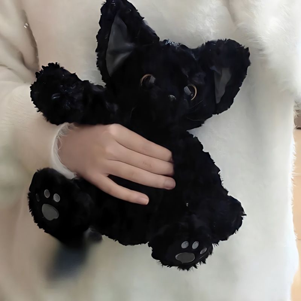 Cute Black Cat Plush Toy Throw Pillow Khaki Curly KUKI Black Cat Long Hair Doll Big Eyes Festive Gift GivingChild Birthday Gift