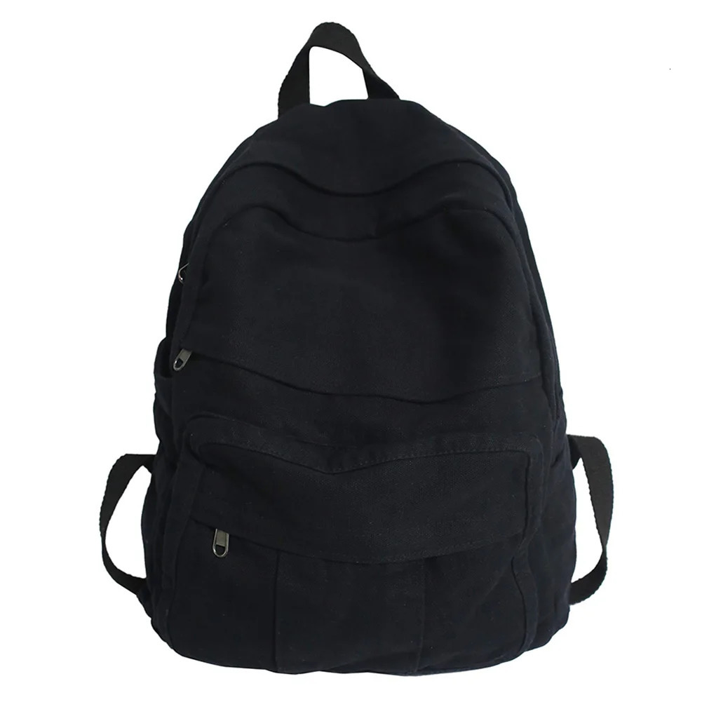 Simple Student Backpack Harajuku Womens College Student Bag Solid Color Retro Large Capacity Leisure Fashion School Bag 241111