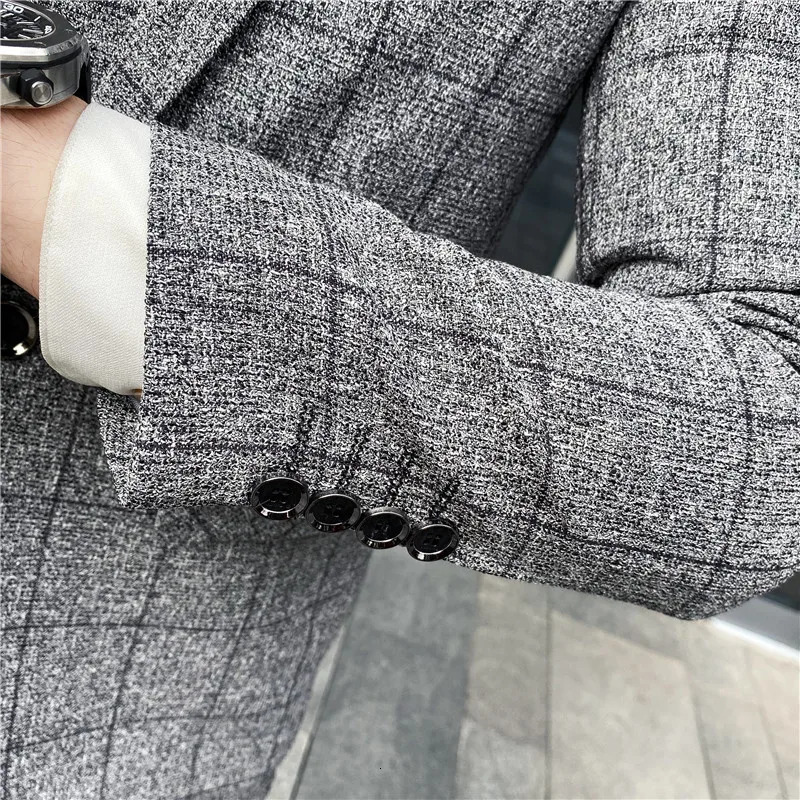 Blazer Vest Pants Stripe Plaid Mens Formal Business Office Suit Groom Wedding Dress Party Stage Host Men Korean Slim Tuxedo 240412