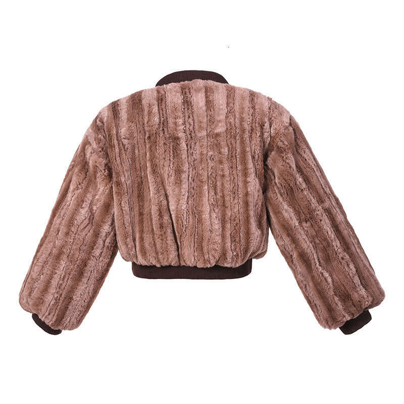 shanshi fur coat women Autumn and winter rabbit short standing collar striped imitation fur plush warm jacket for women