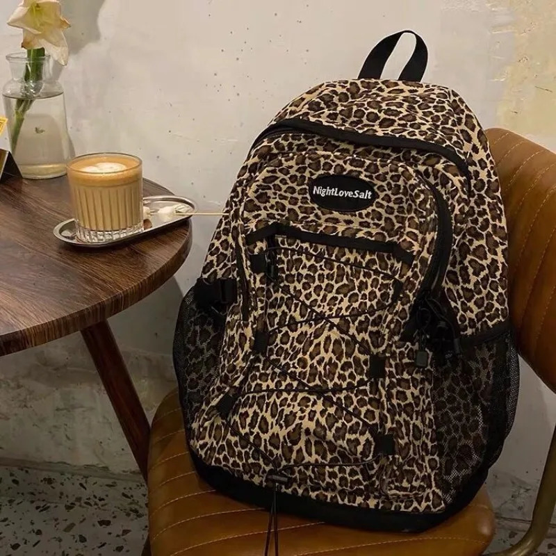 Trendy Casual Leopard Print Womens Backpack South Korea Large Capacity Versatile Leisure Schoolbag Y2k Unisex Travel Backpack 241111