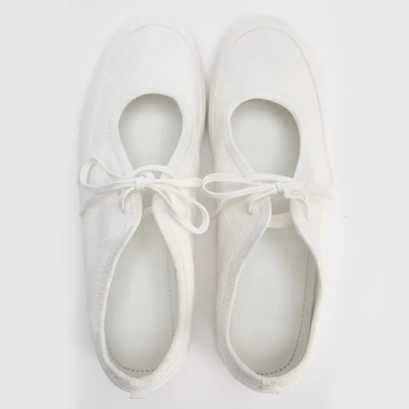 2024 er Womens Ballet Apartment Soft Leather Fashion Shallow Round Toes Autumn Daily Womens Shoes Lace Casual Shoes 241111