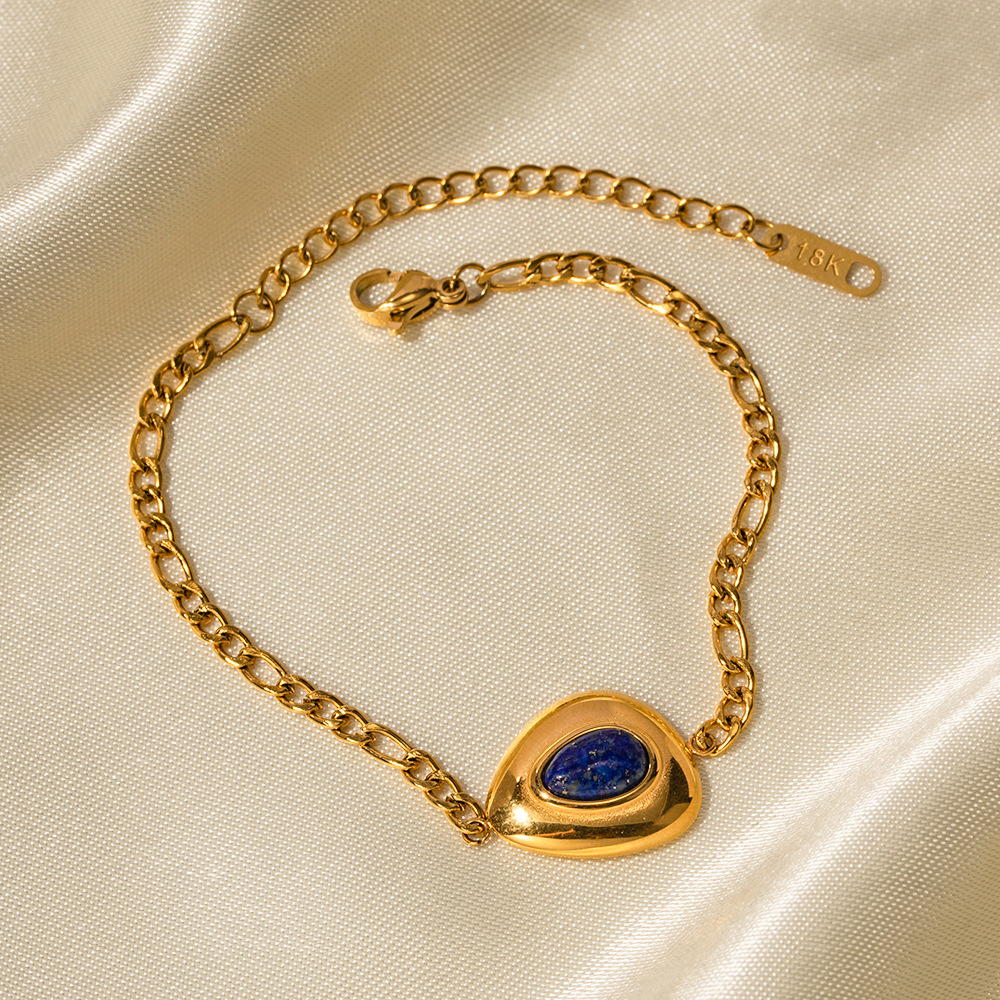 Minimalist Designer Bracelet for Women Plated 18k Gold Stainless Steel Lapis Lazuli Triangle Inlaid Lapis Lazuli Pendant Bracelet Wholesale of Daily J