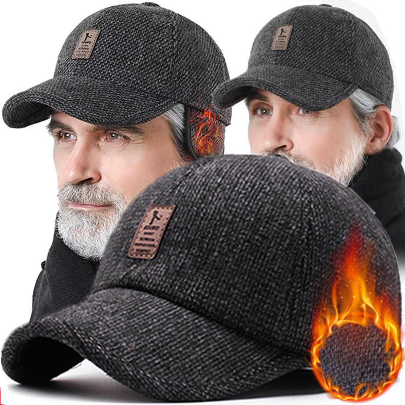Vintage Baseball Cap Woolen Knitted Winter Ear Cover Baseball Cap Men Thicken Warm Hats with Earflaps Sport Golf Hats Snapback 4c31b