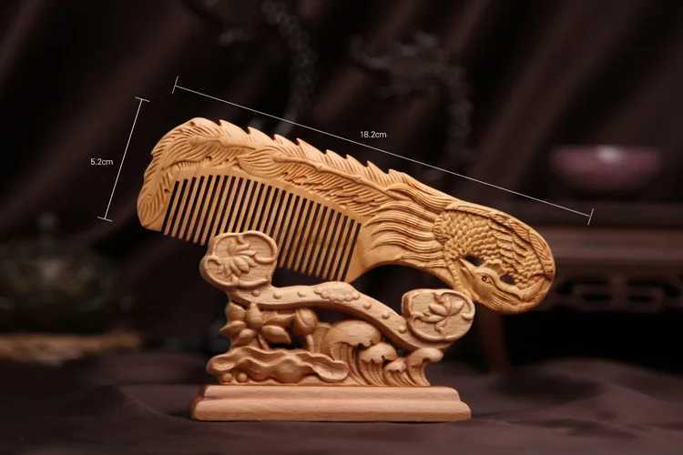 Massage hair comb handmade decoration carved patterns scalp health comb hollow outdoor portable girl gift natural peach wood comb W241112