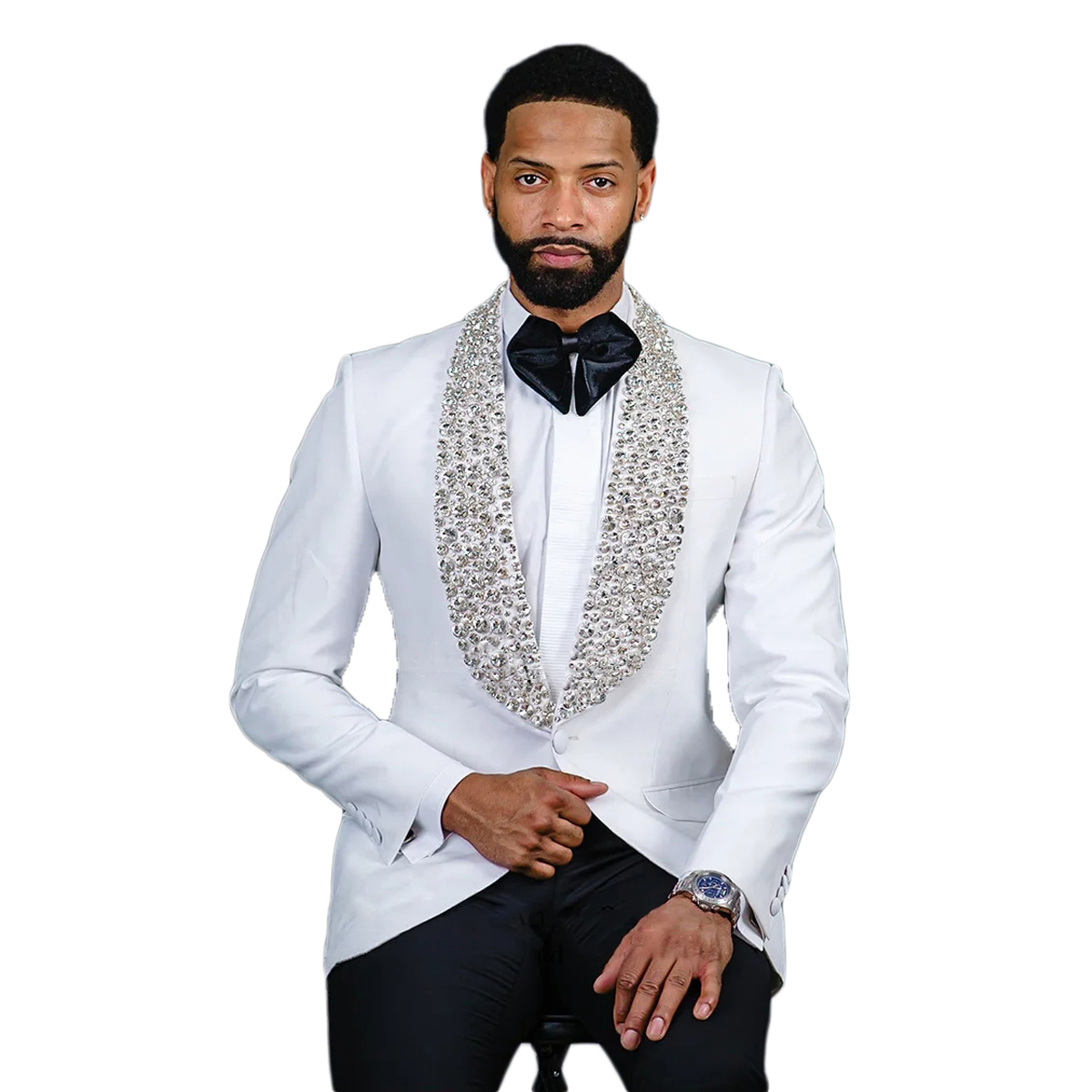 Modern Men's Blazer Wedding Tuxedos Shawl Lapel Single Breasted Rhinestone Ceremony Formal Groom Wear Party Birthday Pants Suits 2 Pieces Custom 