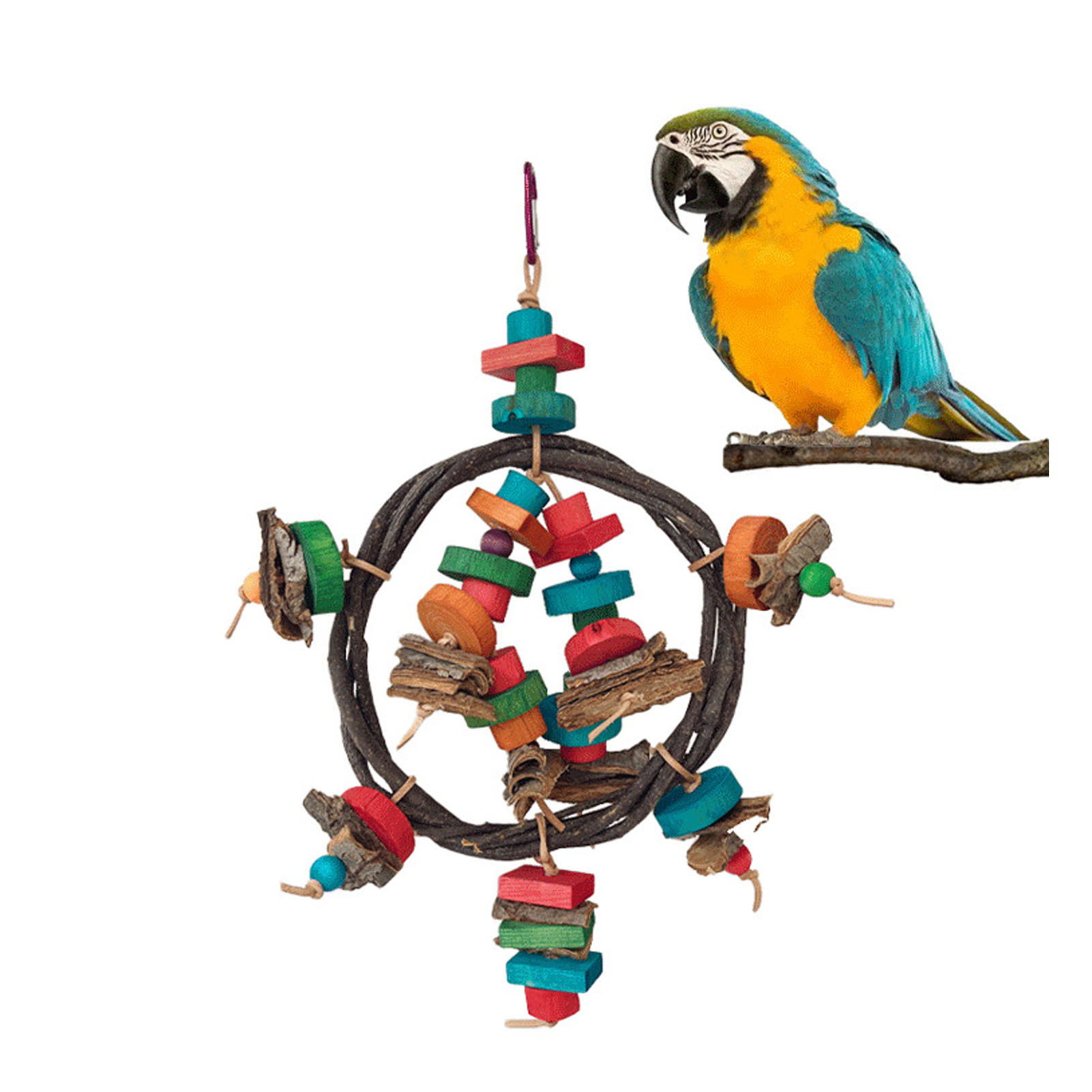 Bird Cage Hanging Ring Toys Fun Colorful Bite Resistance Wooden Parrot Chew Toys For Budgies Cockatiels Conures Finches