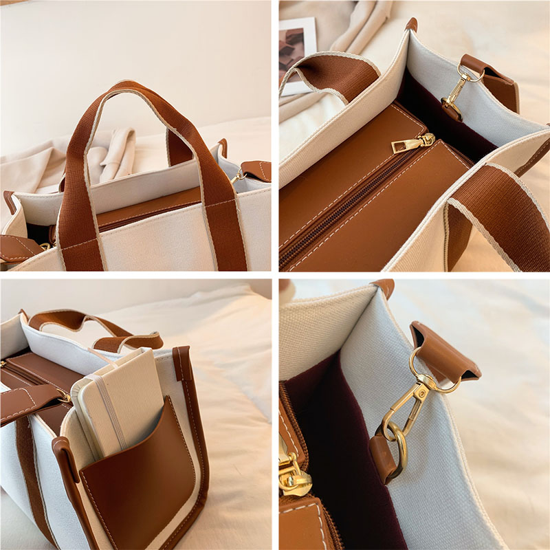 Simple Striped Canvas Ol Shoulder Bag Large Capacity Hit Color Tote Designer Ladies Casual Shopper Handbag Female Crossbody Bag