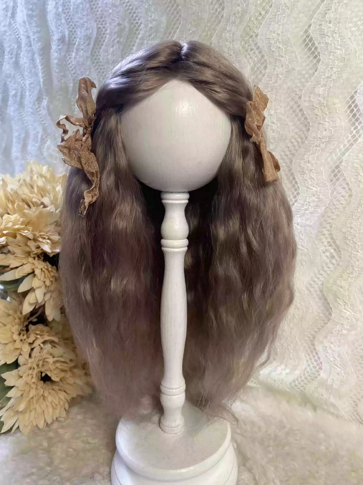 Doll Wigs for Blythe Qbaby Mohair Long curly hair with a shawl 9-10 inch head circumstance 90701