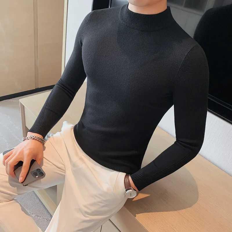 Autumn and winter new half neck sweater mens slim fit knitted floral solid color casual bottom sweater W2411111