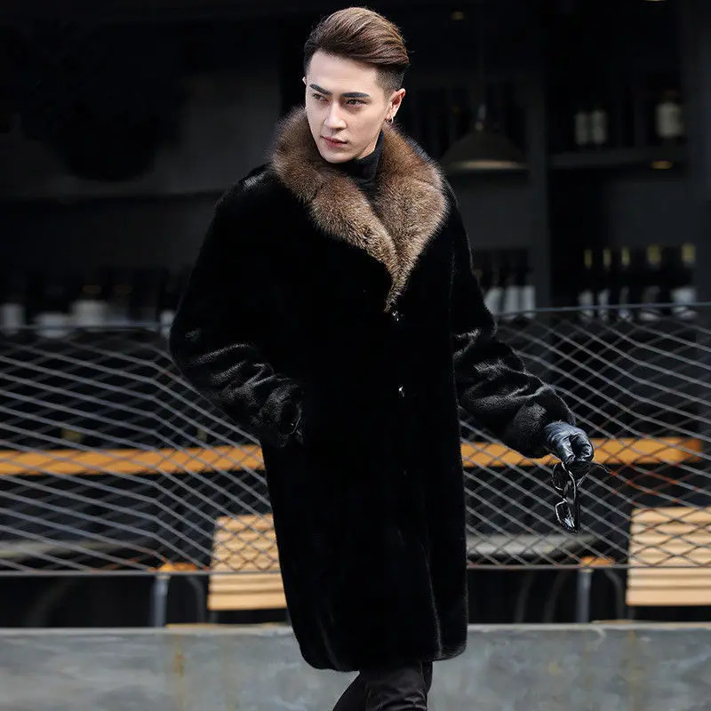 Winter coat mens thick mink coat set collar mink synthetic fur 241112
