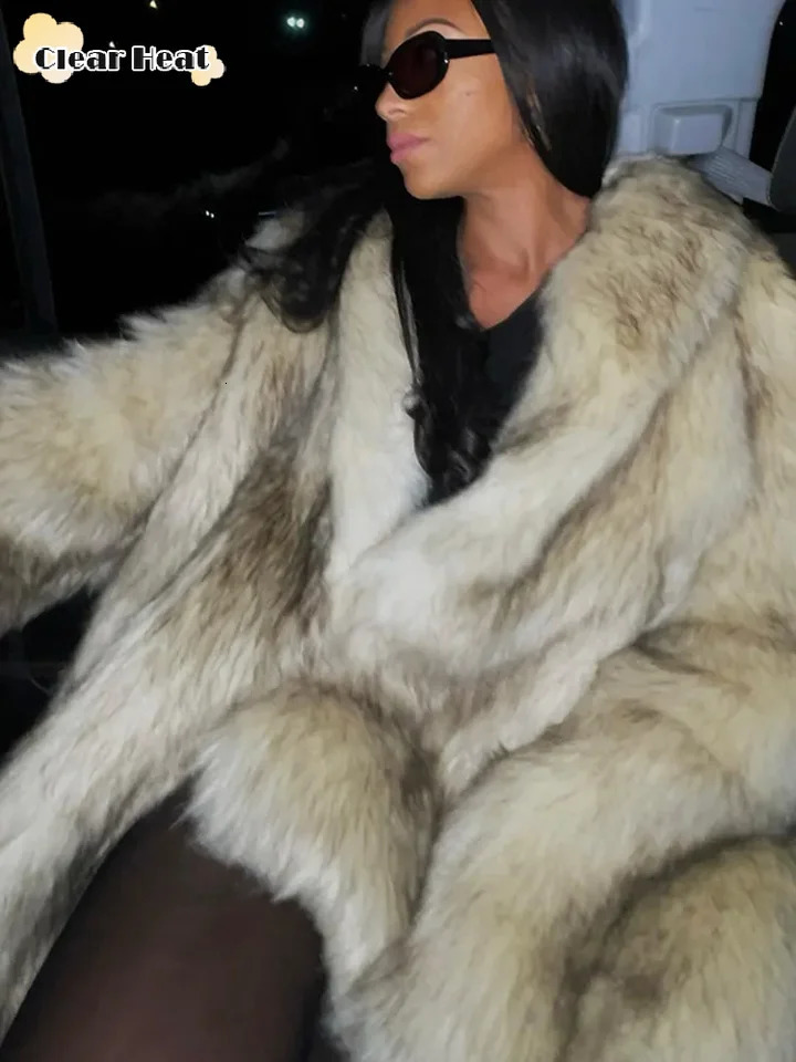 Womens Fluffy Artificial Fur Thick Long Sleeve Jacket Fashion Womens Flip Collar Plush Warm Coat Autumn Fashion Womens Coat 241112