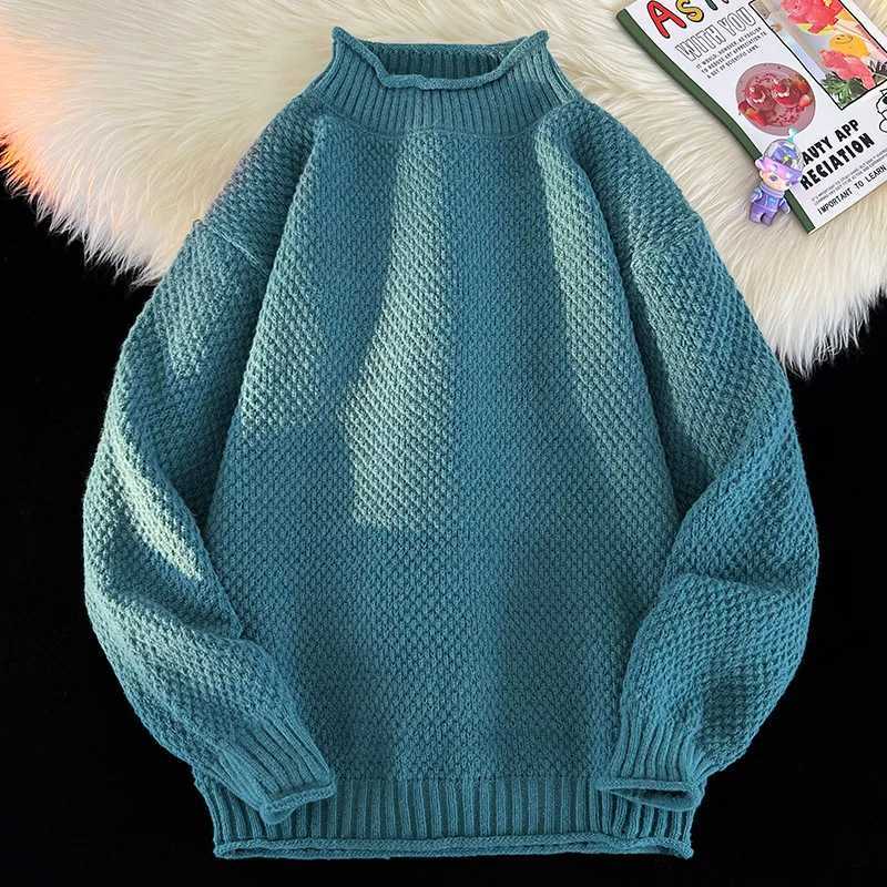 Elastic knit unisex ultra-thin navy blue collar casual shirt sweater autumn winter mens basic fashion sportswear long sleeved Pullover W2411111