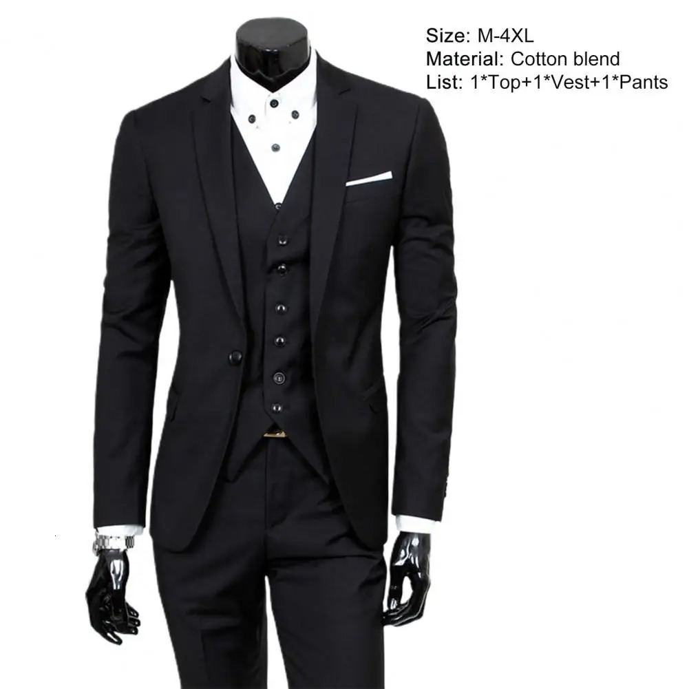 3 PcsSet Business Blazer Vest Pants Suit M 4XL Slim Fit Solid Color Men Formal Male Wedding Set trajes de hombre 240412