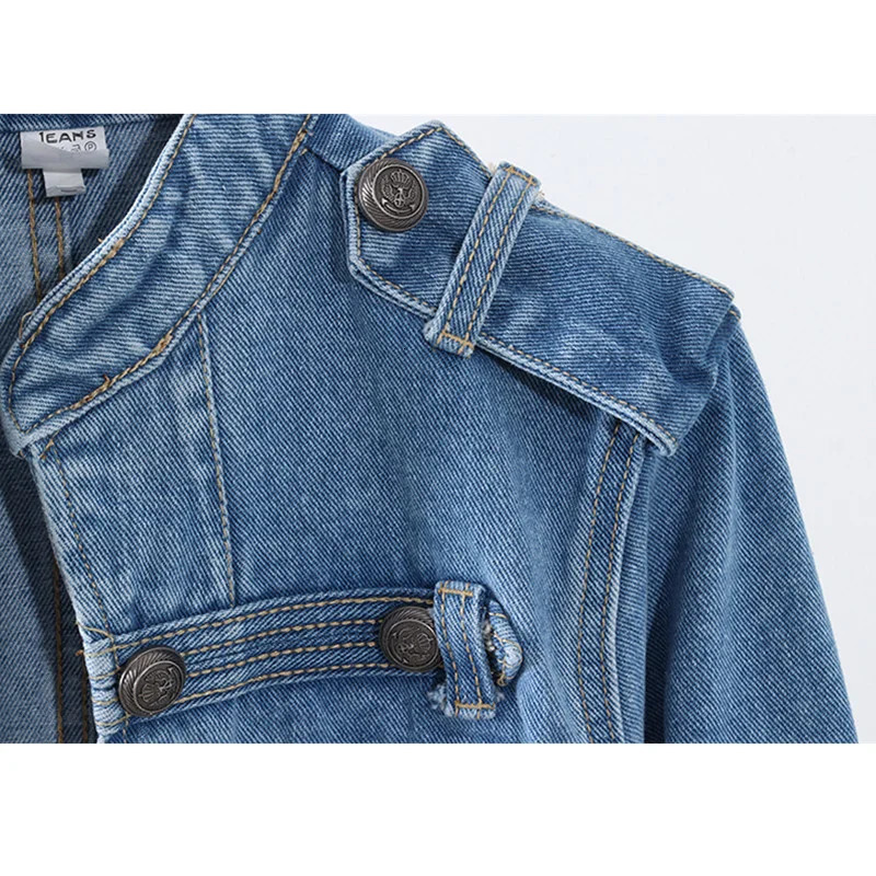 autumn military style handsome stand up collar denim jacket for women double-layer ultra-thin short black denim jacket for womens outerwear 241112