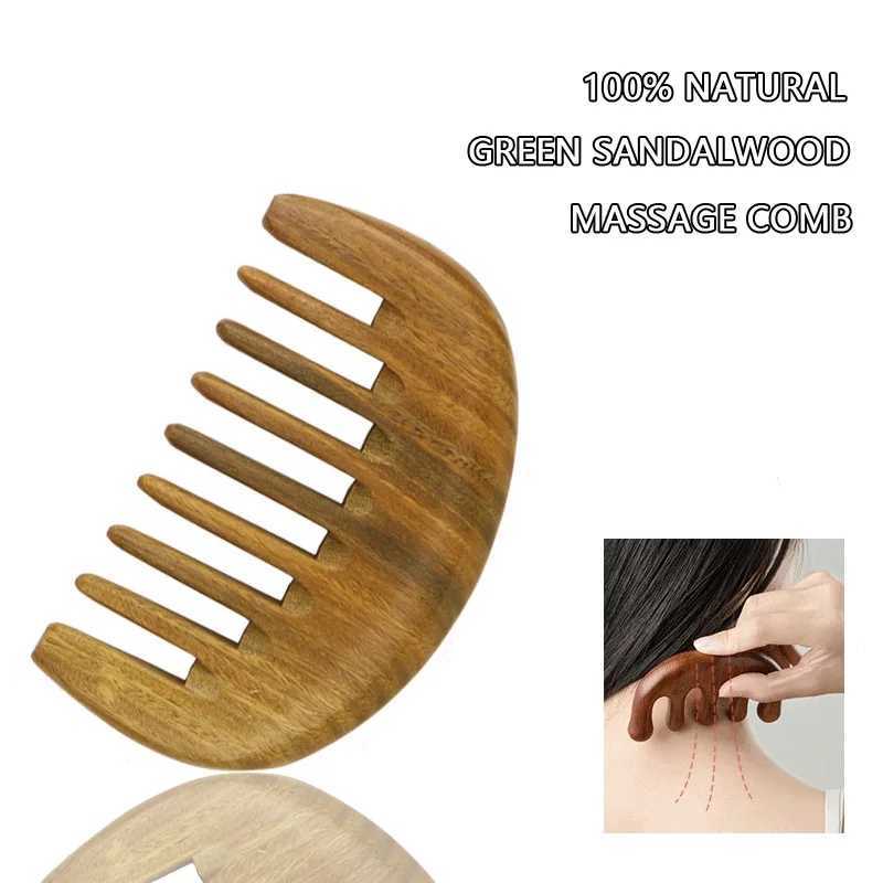 Handmade natural green sandalwood hair comb anti-static hair comb wooden hair comb household portable scalp womens wide teeth W241112