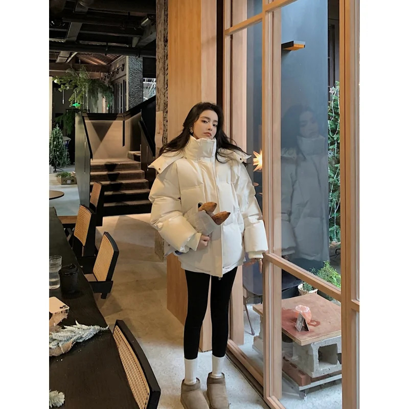 Solid Color Down Jacket Women Hooded Coat Keep Warm Fashion American Streetwear Duck Feather Female Winter Short Outwear 241108