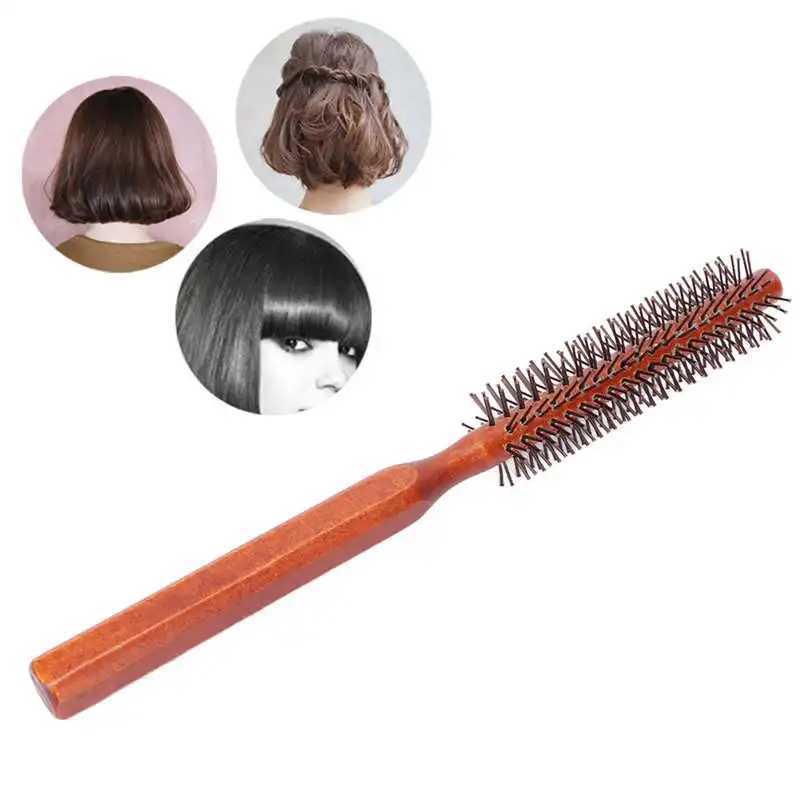 Round shaped hair brush curling iron small wooden brush unisex hair brush makeup salon tool W241112