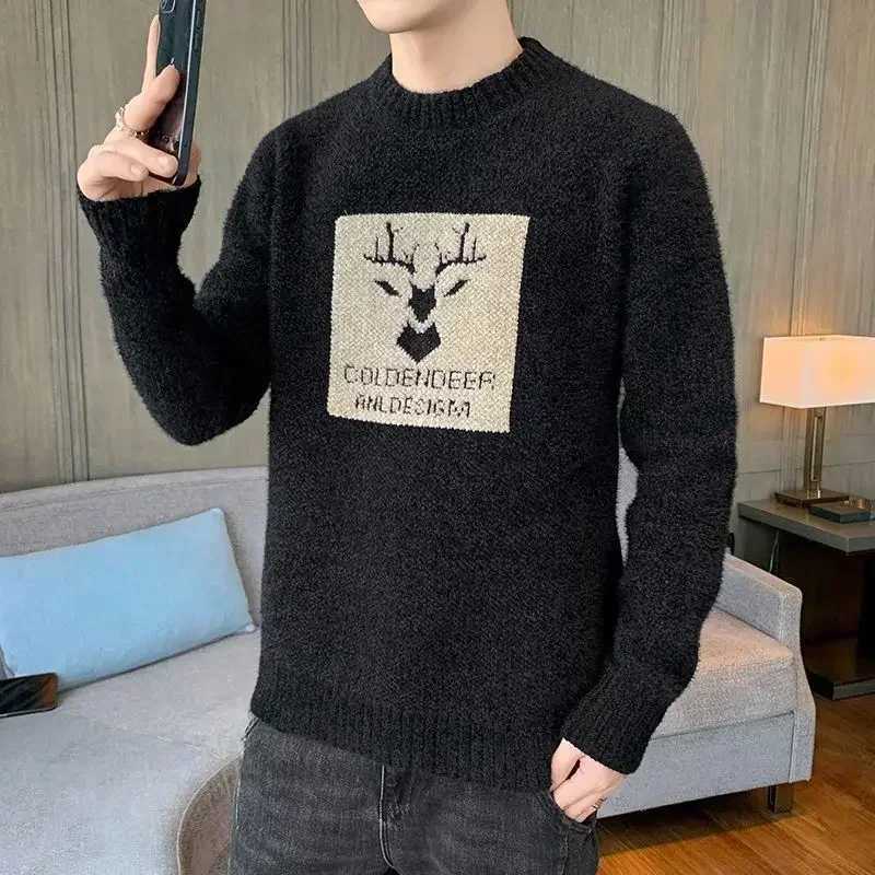 Mens plain weave pullover knitted sweater mens turtle neck half neck blue wool sweater plus size ugly 2024 trend X old W2411111