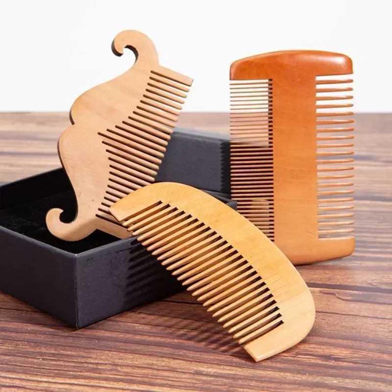 Wood grain beard comb mens mustard hair brush fine fur teeth perfect beard cream essential oil comb W241112