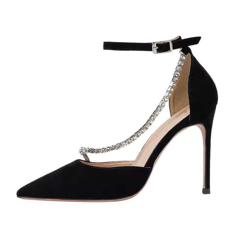 Kmeioo Elegant Wedding Shoes Woman Ankle Strap Sandals Jewel Thin Brideshoes Pointed Toe High Heels Sgback Pumps