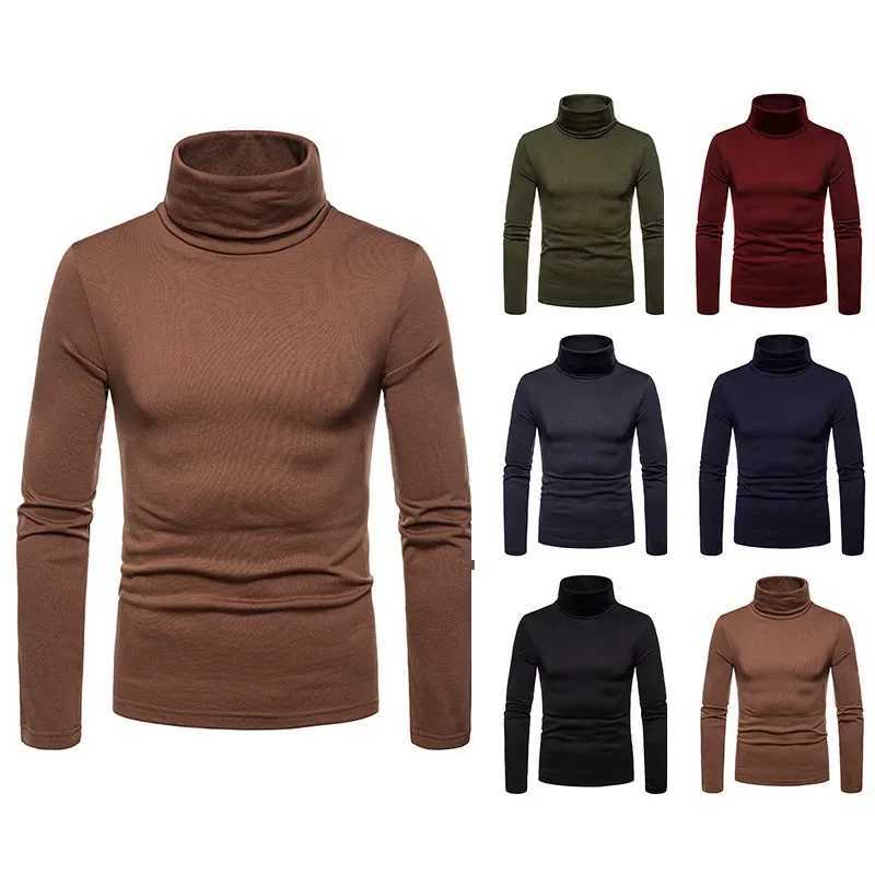 0-color winter mens turtle neck sweater warm black ultra-thin knitted pull-out mens solid color casual sweater mens autumn knitted W2411111