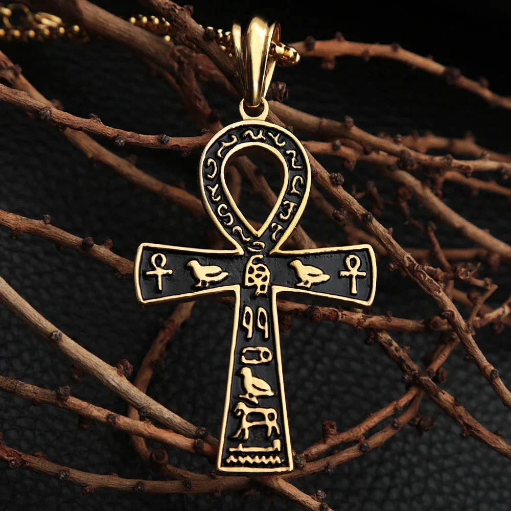 Large Gold/Silver Ancient Egyptian Ankh Cross Pendant Punk Stainless Steel Bicycle Necklace Neutral Talisman Jewelry Gift 241112