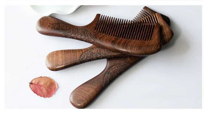 Natural sandalwood comb solid wood carving comb anti-static beard comb handle hair styling wide teeth narrow teeth gift W241112