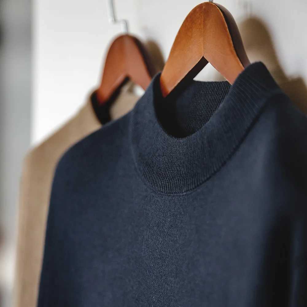 MADEN 2024 Autumn/Winter New Formal No.2 Sweater Mens Half Collar Pullover Knitted Solid Color Warm Bottom Sweater W2411111