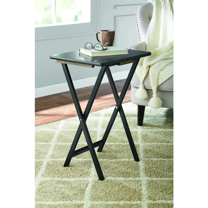 Mainstays Black 5-Piece Folding TV Tray Table Set, 19 X 15 X 26 Inch ( 4 Table + 1 Rack Stand )