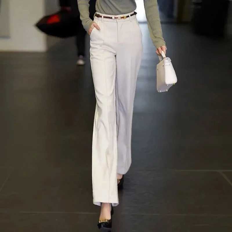 White pants spring and autumn high waisted dress close-up artist high-end feeling closed lady Ele straight close-up artist black as pants M241111
