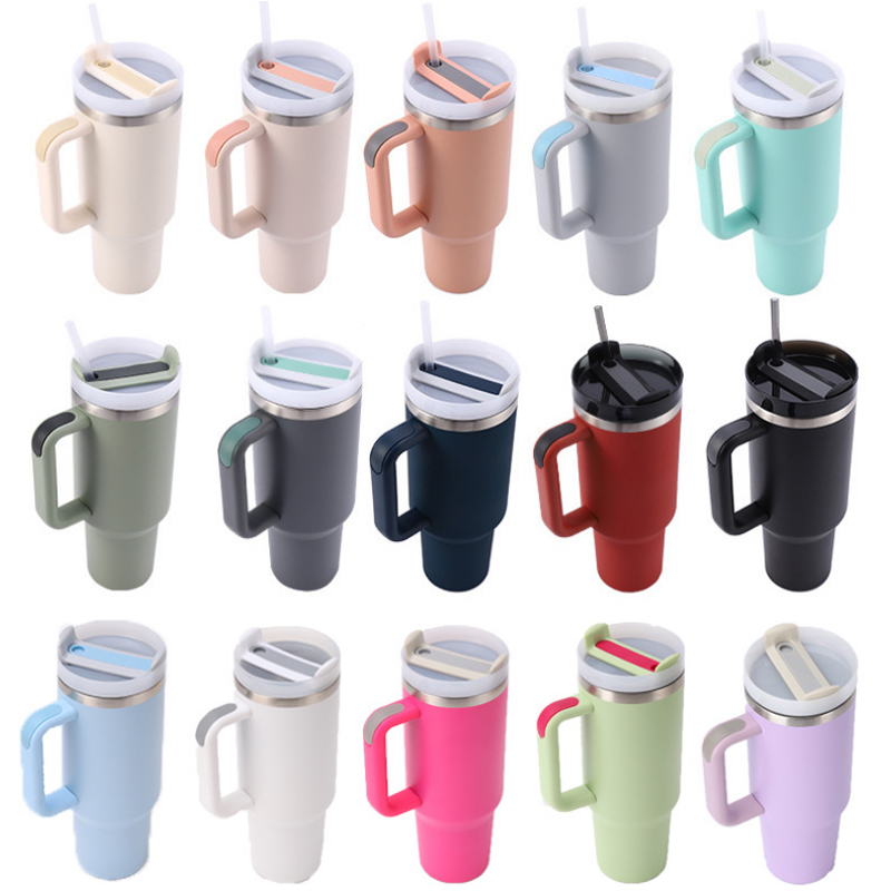 40oz Large Capacity Tumblers Cups With Handle Insulated Car Cup Lids and Straws Stainless Steel Coffee Termos Silicone Handle Customized LOGO Ya948