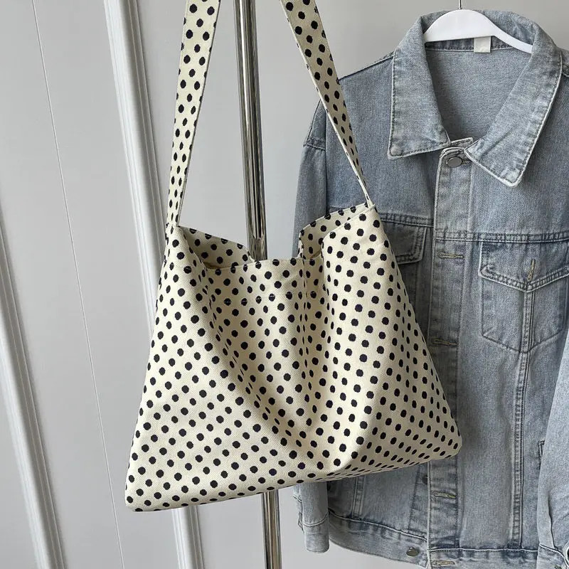 Korean Fashion Dot Canvas Bag Large Capacity Single Shoulder Messenger Bag 241111